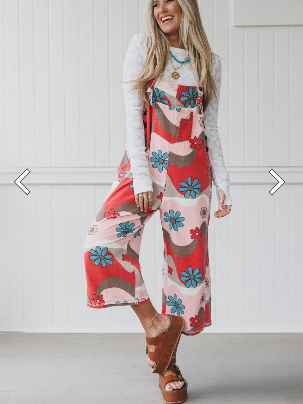 Wide-Leg Floral Print Jumpsuit in Red & Pink
